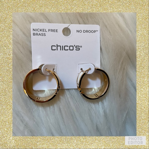 Chico's Jewelry - Chico’s No Droop Ecru CC Hoop Earrings - New on Card